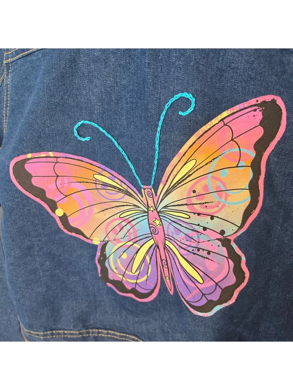 #0301 Picapino Girl's Denim Jacket with Colorful Butterfly Design, Size 10